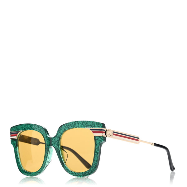 Gucci GG0281S Sylvie Web Oversized Square Sunglasses - Green Glitter Front