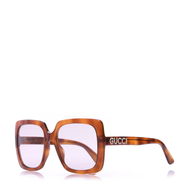 Gucci GG0418S Crystal Lettering Oversized Square Sunglasses - Tortoiseshell Front